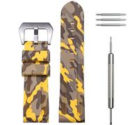 WRISTARMOR Bracelet de montre en caoutchouc souple de qualité supérieure pour homme - Bracelet de sport étanche - 24 mm - Motif camouflage jaune argenté