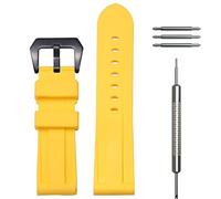 WRISTARMOR Bracelet de montre pour homme en caoutchouc souple de qualité supérieure - Convient pour Panerai PAM - Bracelet de sport étanche - 24 mm - Boucle jaune noire