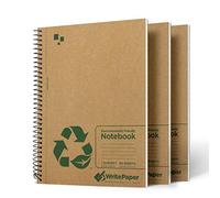 Write Paper Cahier Spirale A5 Carnet de Notes, Lot de 3 Cahiers à Spirales, Haute Qualité Papier Ligné Perforées 80 Feuilles (160 pages) Kraft Couverture