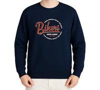 WriteFusion Bikers Super Power Design - Four Wheels Move The Body Two Wheels Move The Soul - Pull graphique rétro moto, Bleu marine, XL