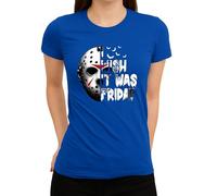 WriteFusion « I Wish It was Friday » - Design d'horreur culte avec masque de hockey sur glace au look slasher, motif parfait pour Halloween et les fans du vendredi 13ème, Pour femme, bleu, XXL