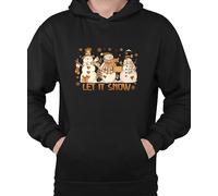 WriteFusion Let It Snow - Pull à capuche avec inscription « Trois bonshommes de neige » - Cœur et étoiles, Noir , S