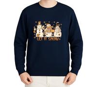 WriteFusion Let It Snow Pull de Noël avec 3 bonshommes de neige en forme de cœur et d'étoiles, Bleu marine, S