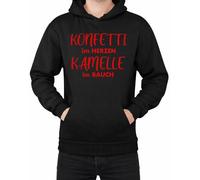 WriteFusion Sweat à capuche avec confettis dans le cœur, camel dans le ventre - Carnaval Humour et joie de vivre, noir, 3XL