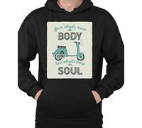 WriteFusion Sweat à capuche Four Wheels Move The Body Two Wheels Move The Soul - Rétro Roller Design, Vespa, Motard, Noir , L