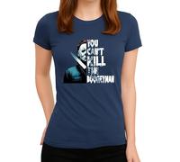 WriteFusion You Can't Kill The Boogeyman - Design horreur d'Halloween avec masque et couteau - Motif slasher effrayant pour les fans de films cultes et d'Halloween, Bleu marine pour femme, S