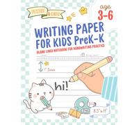 Writing Paper for Kids PREK-K - Blank Lined Notebook for Handwriting Practice: 1-Inch Primary Ruled Pages with Midline for Ages 3-6, 150 Pages