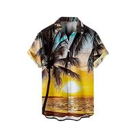 WRITKC Chemises tropicales boutonnées pour les vacances décontractées hawaïennes à manches courtes pour hommes chemises de plage amples, Jaune soleil, Taille L
