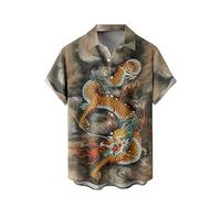 WRITKC Chemises tropicales boutonnées pour les vacances décontractées hawaïennes à manches courtes pour hommes chemises de plage amples, Dragon gris, Taille L
