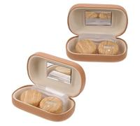 WRITWAA 1 Coffret Lentilles De De Couleur Compagnon Porte-Objectif Organisateur De Lentilles De Boîte Extérieure : Plastique Boîte Intérieure : Doublure en Cuir Light Brown