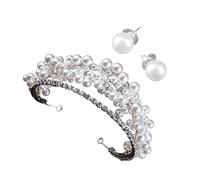 WRITWAA 1 Ensemble Couronne et Boucles Oreilles Perles Accessoire de Mariage Élégant et Diadème pour Spéciales