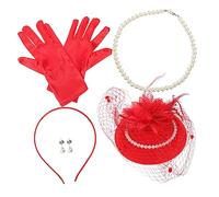 WRITWAA 1 Ensemble Ensemble De Bijoux Pearl Top Hat Accessoires De Thé Pour Femmes Délicat Avec Caches Collier Chapeau De Thé Bandeau De Thé à Thé Faire La Fête Ancien Voile Nom Plastique
