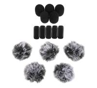 WRITWAA 10 Pièces Bonnette Anti-vent pour Micro-cravate sans Fil, 5 Protections en Mousse et 5 Bonnettes en Fourrure Noire avec 5 Clips, de Bruit et Compatibilité Large pour Interviews