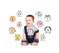 WRITWAA 12 Autocollants Mensuels pour Bébé Animaux Dessin Animé, Autocollants Bébé Adhésifs Non Toxiques, Décoration Photo Mois Naissance, Présent Naissance et Fête Prénatale