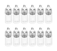 WRITWAA 12 Pièces Mini Glass Bottle Charm With Acrylic Cap Transparent Empty Vial Pendant For Essential Oils Aromatherapy Travel Wedding And DIY Decor