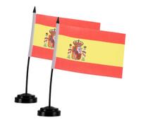 WRITWAA 2 Ensembles Drapeau de Table Espagnol Miniature en Polyester avec Poteau Noir de 28cm et Base Stable, Léger et Facile à Transporter pour Décorations de Fête de Football et