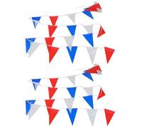 WRITWAA 2 Pièces Banderole de Fanions Triangulaires Rouge Blanc Bleu 36m Résistante aux Intempéries en Polyester pour Décoration Extérieure de Fête Nationale