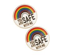 WRITWAA 2 pièces Broche Émail Arc-ciel You Are Safe With Me Métal pour Femme Épingle Fierté Colorée Accessoire Costume et Anti-déformation