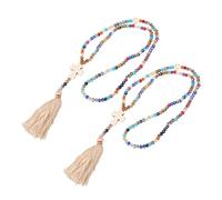 WRITWAA 2 pièces Collier Croix Cristal Coloré Bohème avec Pendentif Crucifix et Pompon Bijoux Faits Main pour Femmes et Hommes Charme Religieux Polyvalent