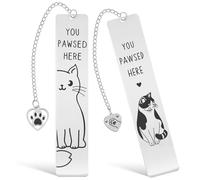 WRITWAA 2 Pièces Marque-page Chat en Acier Inoxydable Chaîne Gravée, Accessoire Mignon et Créatif Amateurs de Livres, pour Étudiants et Femmes