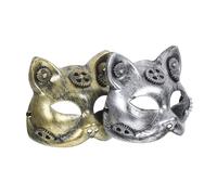 WRITWAA 2 Pièces Masque Chat Steampunk Demi Visage pour Halloween et Fêtes Design et Confortable Accessoire de Costume Gothique Vintage Couleurs