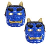WRITWAA 2 Pièces Masque de Samouraï Bleu en Plastique à Cornes pour Bal Masqué et Décoration de Restaurant Sushi, Design Unique Storytelling Culturel et Usage Polyvalent