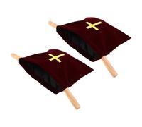 WRITWAA 2 Pièces Panier D'offrandes Religieuses en Velours Rouge avec Poignées en Bois, Broderie Croix Élégante, Résistant à L'usure, pour Réunions D'église et Communion
