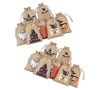 WRITWAA 24 pièces Sacs à Cordon Halloween Lin Pochettes Réutilisables pour et Friandises Fête Assortiment Motifs Festifs