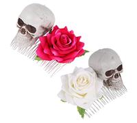 WRITWAA 2pièces Peignes Cheveux Halloween Squelette Rose Accessoires Fête Femmes Décor Unique Élégant