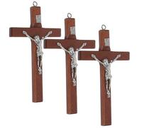 WRITWAA 3 Pièces Pendentif Croix en Bois Marron, Décoration Élégante et Rétro pour Chapelets et Noël, Pendentif Jésus Lisse et Suspendu pour Ornement Religieux Chrétien
