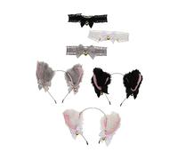 WRITWAA 3Ensembles Cosplay Cat Ear Headband And Collar Set With And Cat Ears Lace Collar And Cat Accessories For Halloween And Themed Parties