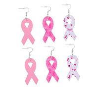 WRITWAA 3paires Boucles Oreilles Cuir Ruban Forme de Larme pour Femmes et Filles pour Cause du Cancer du Sein Couleur Aléatoire
