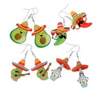 WRITWAA 4 paires Boucles Oreilles Mexicaines Acrylique Thème Cinco de Mayo avec Piments et Cactus Accessoires Festifs pour Femmes Bijoux Western et de Fête