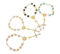 WRITWAA 4 pièces Bracelet Chapelet Catholique Perles Colorées avec Croix Symbolique Bracelet de Prière à Pin Tordu Accessoire Polyvalent pour Poignet et Voiture Fête Baptême Communion