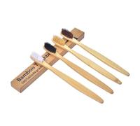 WRITWAA 4 Pièces Brosse à Dents en Bambou Charbon de Bois Poils Souples en Nylon, Manche Confortable Antidérapant, pour Usage Quotidien