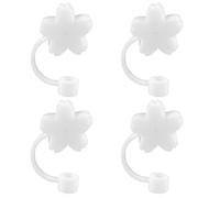 WRITWAA 4 Pièces Capuchon Protecteur de Paille en Silicone Blanc Réutilisable Forme Fleur et Nuage Joint Étanche pour Activités Extérieures