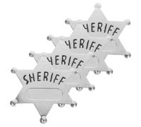 WRITWAA 4 Pièces Insigne de Shérif Accessoire Réaliste en Alliage de Zinc Argenté, Étoile à Six Branches Épingle Solide pour Déguisement D'halloween et Jeu de Rôle