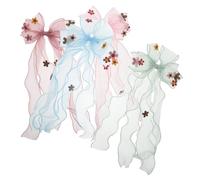 WRITWAA 4 Pièces Lot de Nœuds Tulle pour Filles Barrettes Alligator avec Fleurs Grandes Pinces Princesse Accessoires Doux et Colorés pour Bébés et Garçon Fille