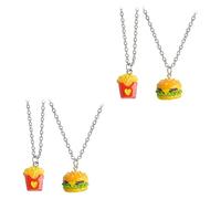 WRITWAA 4 Pièces pendentif suspendu personnalité couple de colliers pendentif hamburger de cou pour femme suspendu boeuf burger frites