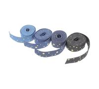 WRITWAA 4 Rouleaux Ruban en Denim avec Motif Étoile Dorée pour Couture et Emballage Présent, Tissu Confortable, Style Occidental Élégant, Largeur 2,5cm, Rouleau de 2 Mètres