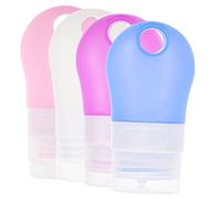 WRITWAA 4pièces Flacons Distributeurs Silicone Pour Lotion Shampoing Après-shampoing Vides Bouteilles De Voyage Avec Sac Pvc Rose Bleu Blanc Orange