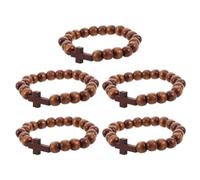 WRITWAA 5 Pièces Bracelet en Bois Marron pour Hommes et Femmes Perles Rondes et Croix, Accessoire Dévotionnel Élégant et Rustique Saint-valentin