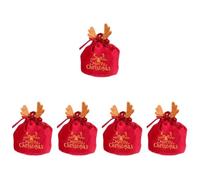 WRITWAA 5 Pièces Paquet Présent en Velours de Noël à Cordon, Grand | Réutilisable, Thème Festif Édition Noël, Usage Fête et Emballage, Tissu Souple, Impression Saisonnière