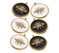WRITWAA 6 Pièces Charm Abeille Émaillée Acier Inoxydable Doré Pendentifs Ronds Abeille Insecte pour Fabrication de Bijoux DIY Colliers Bracelets Porte-clés