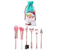 WRITWAA 6 Pièces Pinceau à Maquillage de Noël de Dessin Animé, Pinceau Cosmétique Mini, Manche en Bois, Fibre Synthétique, Tube en Aluminium, pour Adolescentes, Fêtes de Noël