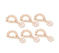 WRITWAA 6pièces Chapelet Bois Avec Pendentif Crucifix Et Porte-clés Pour Baptême Cadeau Religieux Livré Une Pochette Organza Blanc