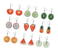 WRITWAA 9 Paires Boucles Oreilles Pendantes Fruits Créatives Colorées Design Mode Légères et Amusantes pour Femmes pour Soirées et Usage Quotidien