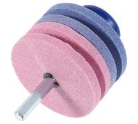 WRITWAA Affûteuse de Tondeuse à Gazon Double Couche 4 Meules Résistantes à L'Usure Bleu et Rose Outil Multifonction pour Lames de Débroussailleuse Électrique Entretien Rapide et