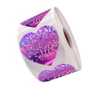 WRITWAA Autocollants de Cœur Holographiques Violet 3,8 Cm, Rouleau D’étiquettes Adhésives pour Scellage, Scrapbooking et Emballage Présents, Stickers Créatifs Papier Craft pour Bureau