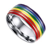 WRITWAA Bague arc-en-ciel Fierté LGBT : Bague tendance pour couples gays et lesbiennes - Alliance, bijou idéal pour la Saint-Valentin ou un enterrement de vie de jeune fille LGBT, taille 11